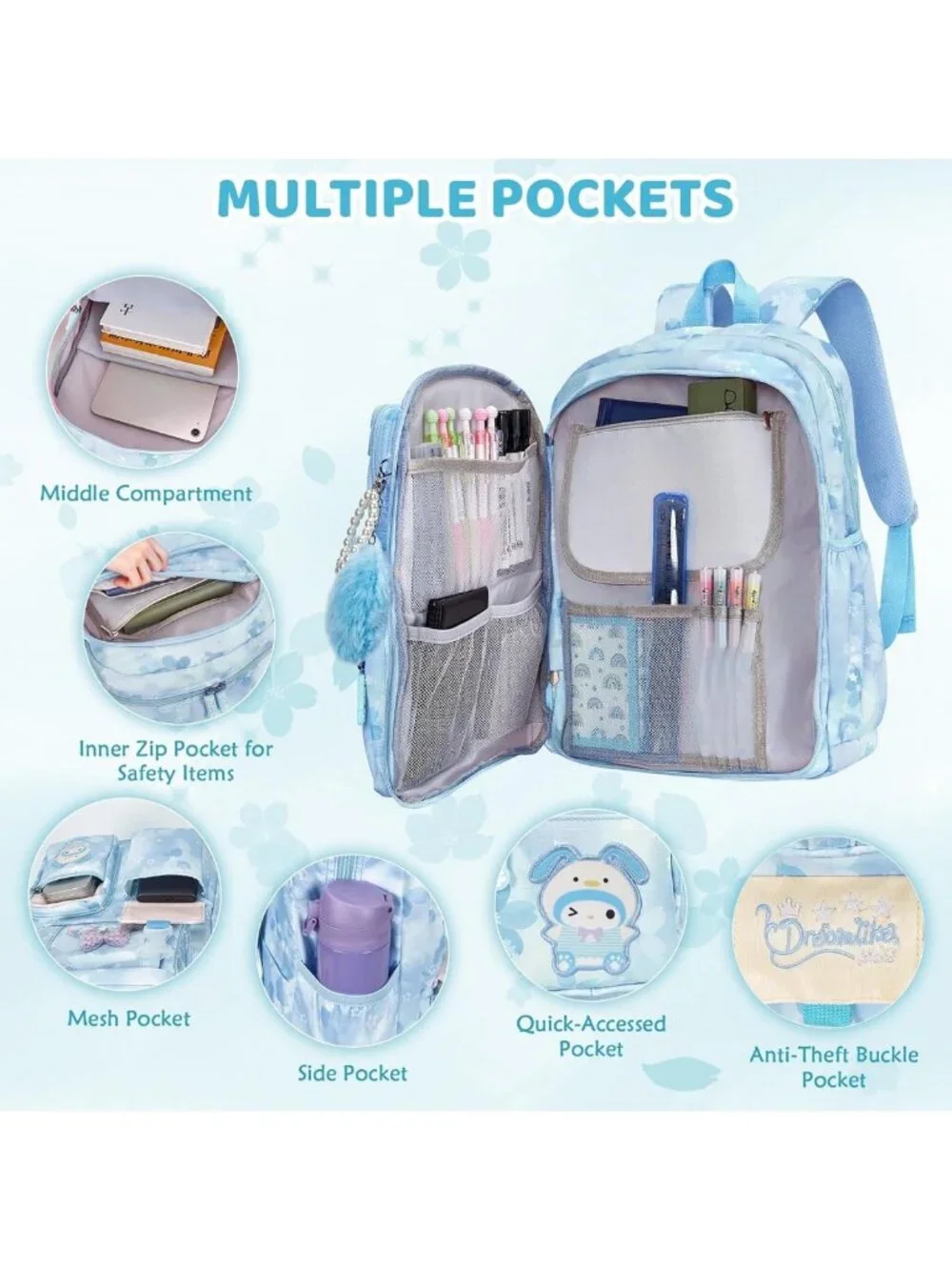 Kawaii Kids Backpack for Girls - Cute Cartoon School Bag for Elementary & Middle